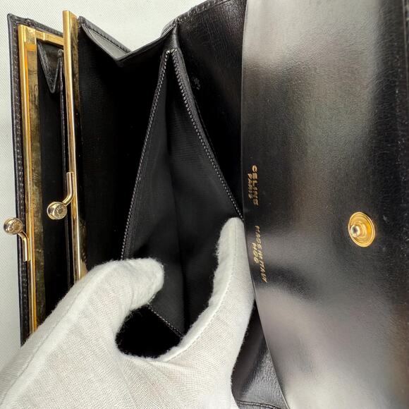Vintage Celine Triomphe Long Wallet Black Leather Kisslock Authentic - Picture 13 of 16